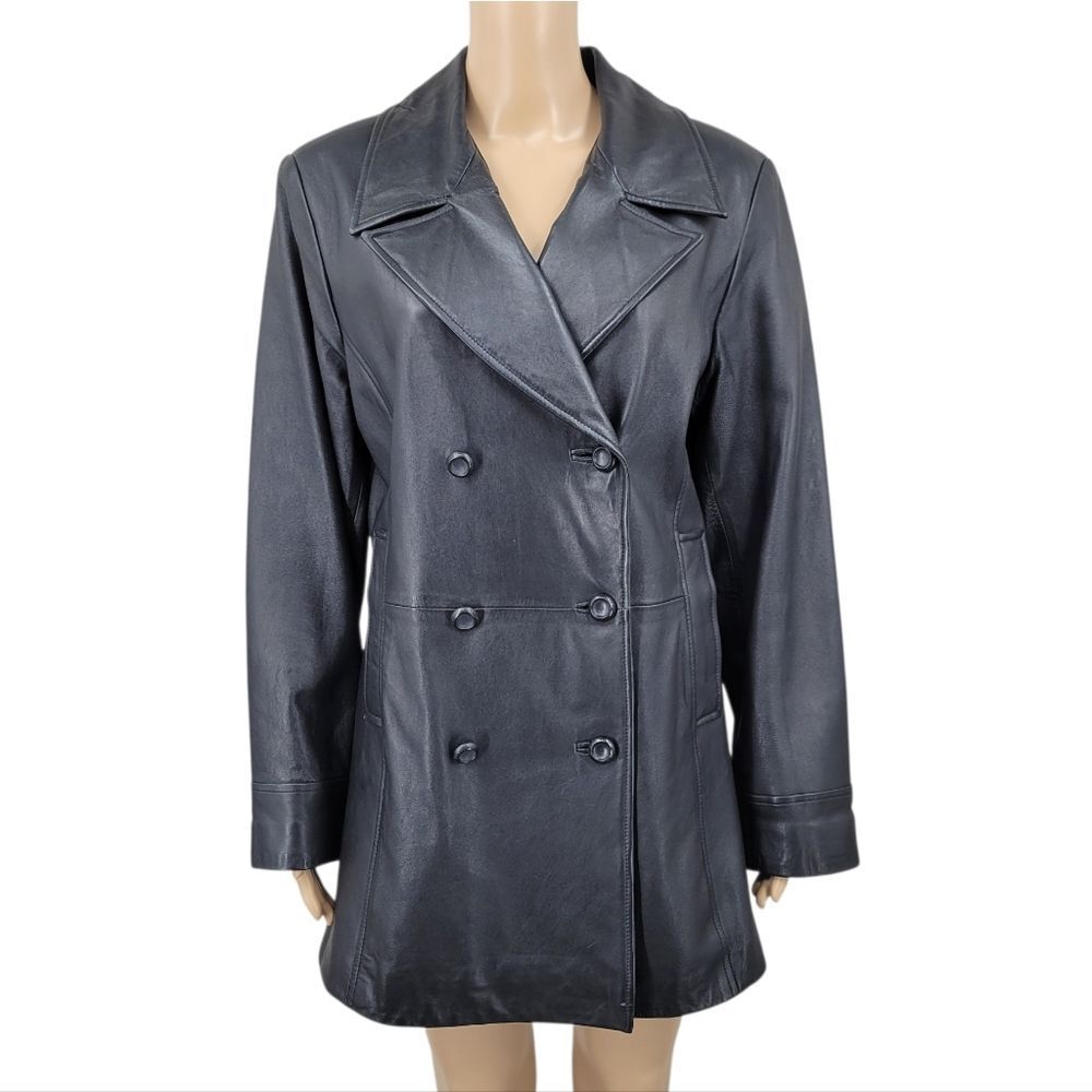 Colebrook Y2K Women's Black Leather Jacket Double Breasted Coat